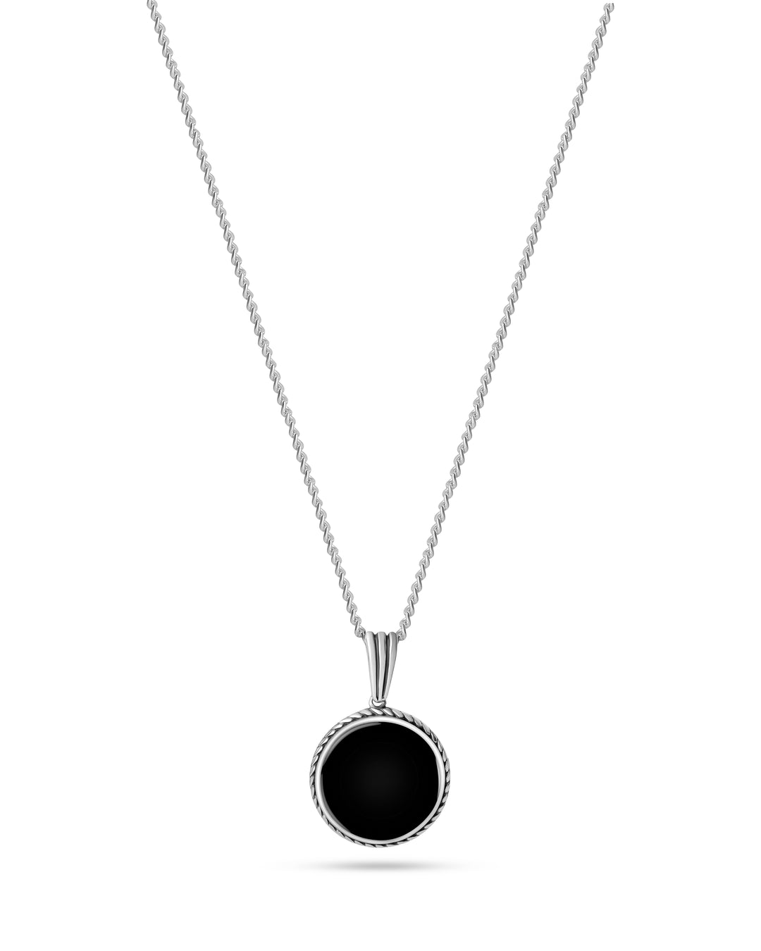 Circle Black Onyx Stone Silver Necklace