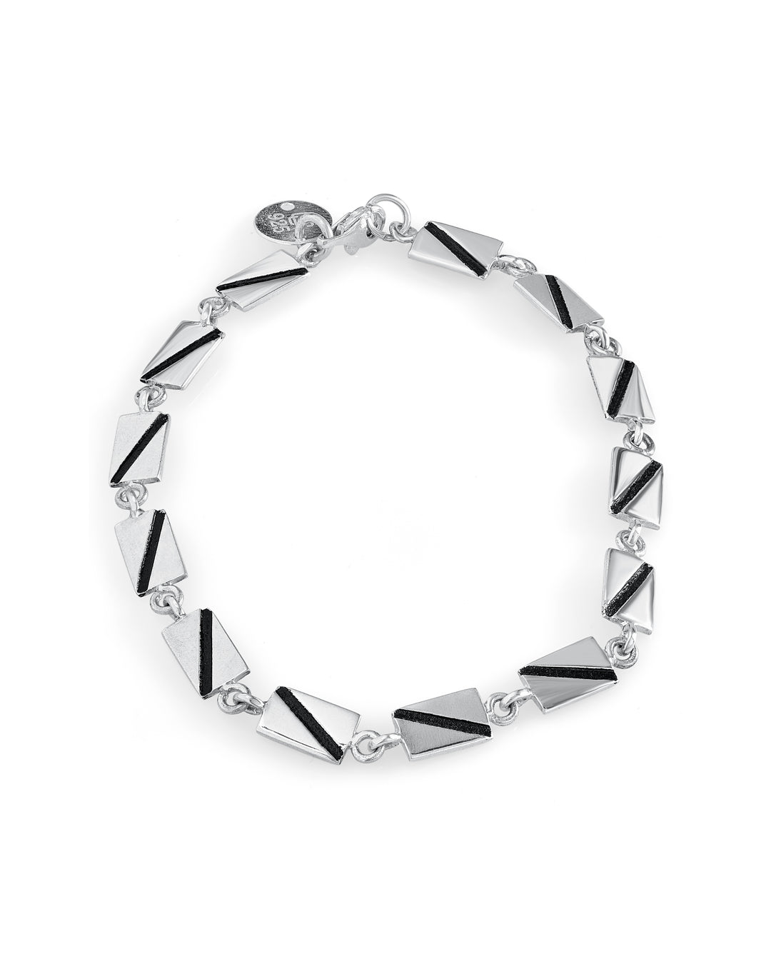 Platinum Plated Link Prism – Geometric Elegance in Sterling Silver