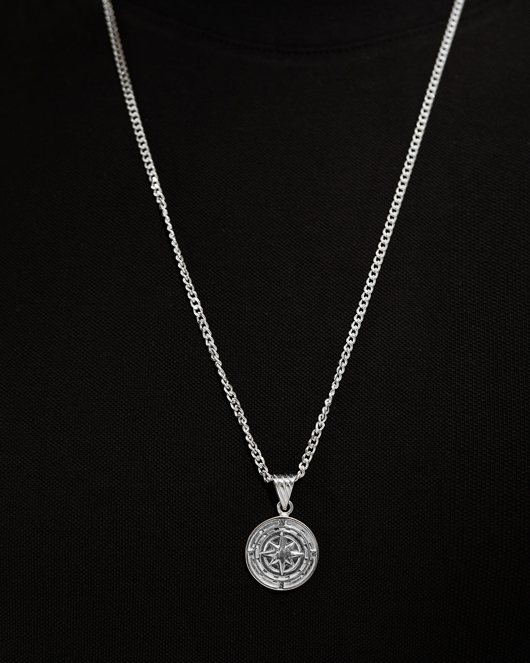 Platinum Plated Compass Necklace