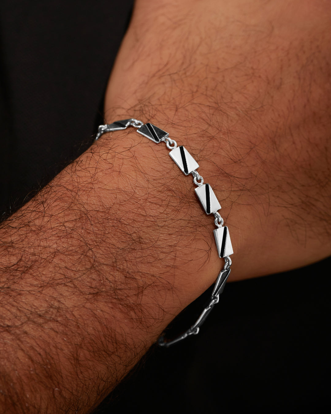 Platinum Plated Link Prism – Geometric Elegance in Sterling Silver