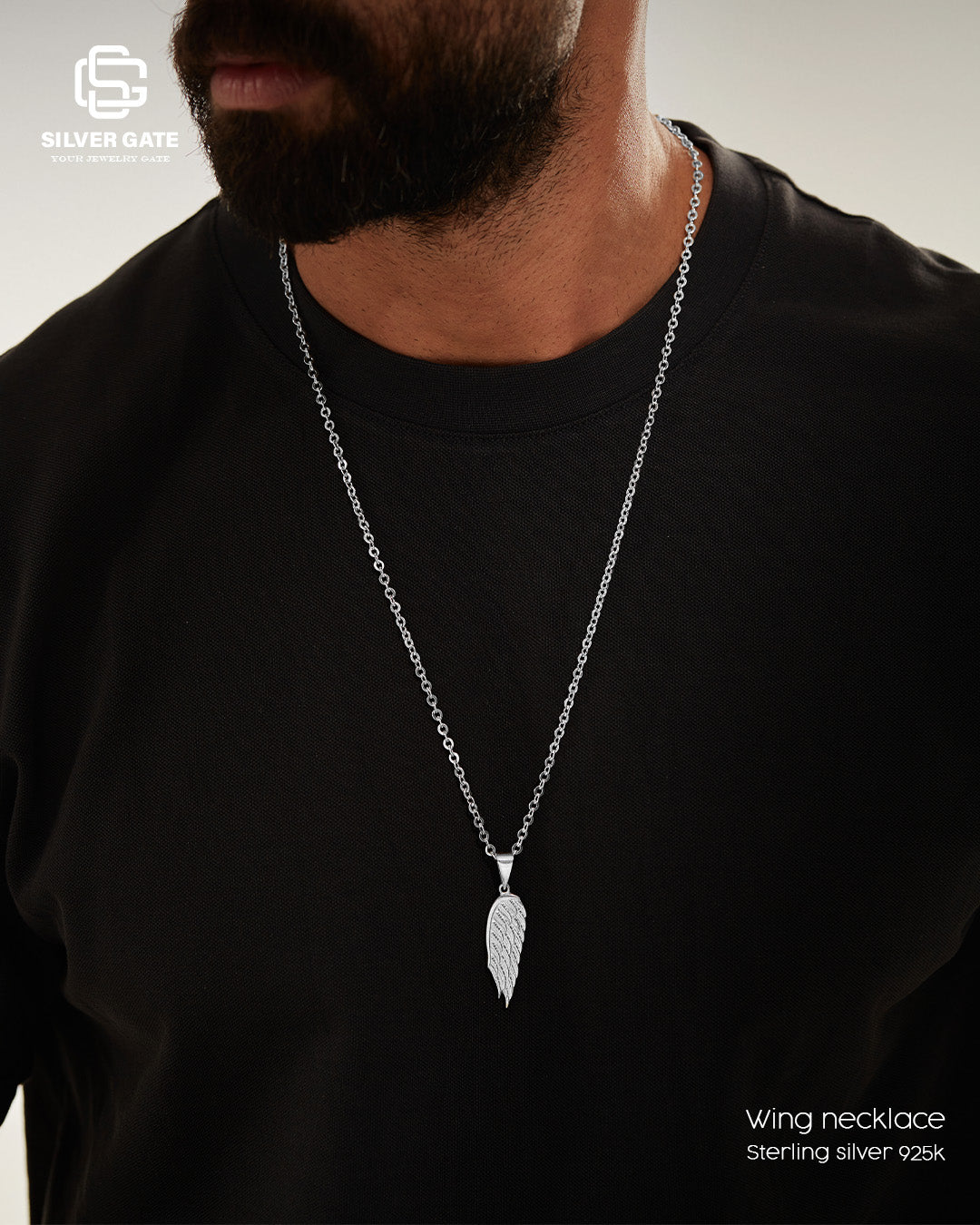 Wing Pendant Necklace – Silver Gate Eg - Main Image