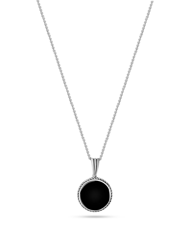 Circle Black Onyx Stone Silver Necklace