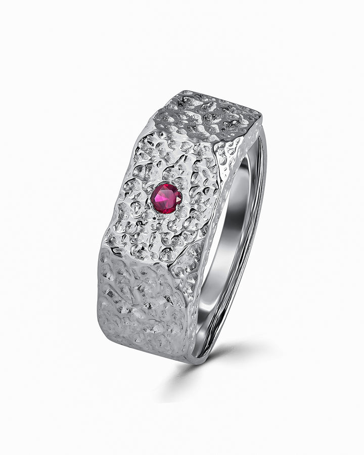 Platinum Plated LuxeEcho Ring with Ruby Zircon