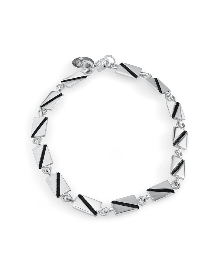 Platinum Plated Link Prism – Geometric Elegance in Sterling Silver