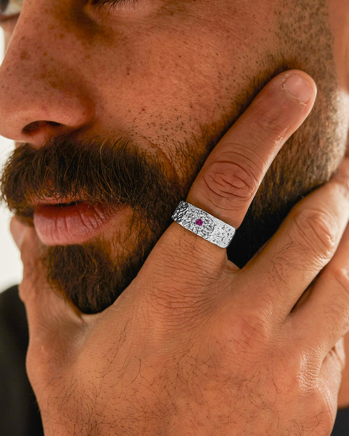 Platinum Plated LuxeEcho Ring with Ruby Zircon