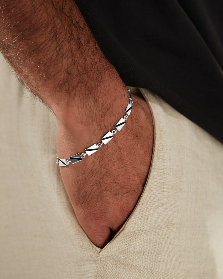 Platinum Plated Link Prism – Geometric Elegance in Sterling Silver