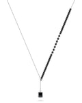 Platinum Plated Sterling Silver 925K Necklace with Black Stones and Black Square Stone Pendant