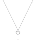 Sterling Silver 925K Necklace With Bar and Hexagon Pendant with Platinum-Plated