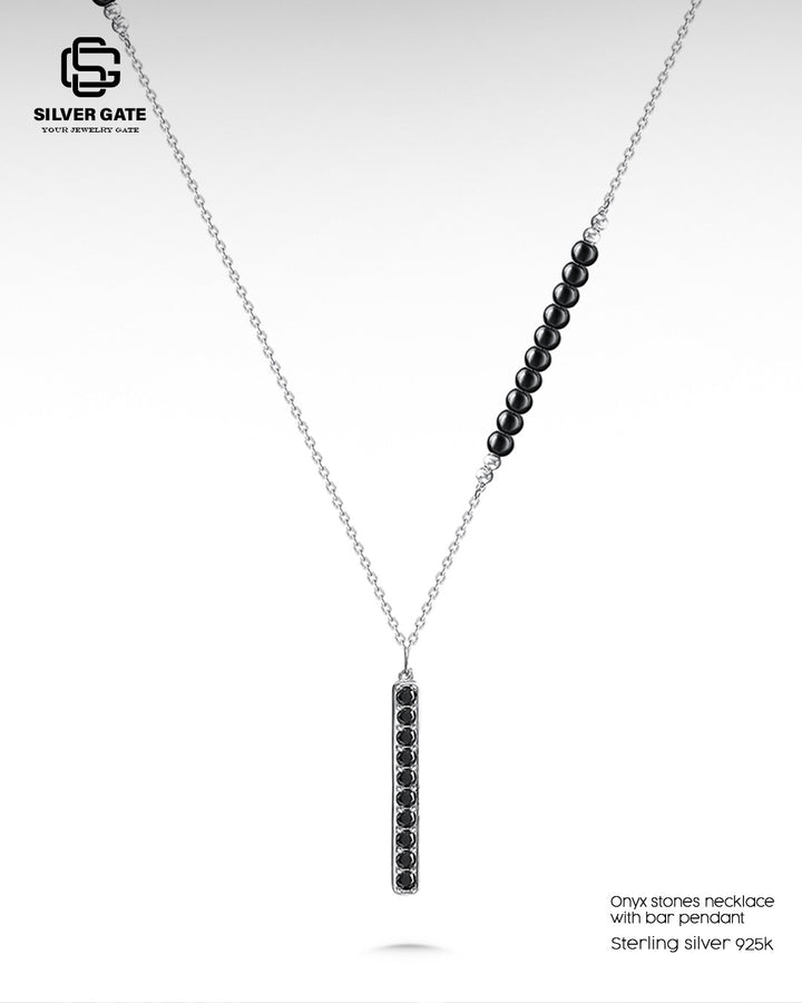 Onyx stone necklace with bar pendant