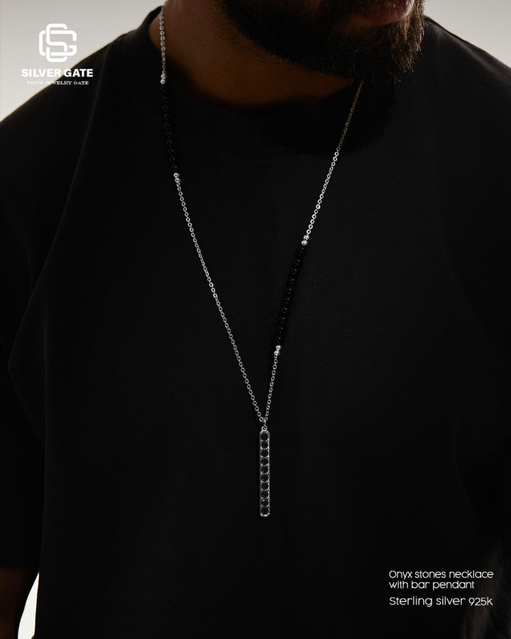 Onyx stone necklace with bar pendant