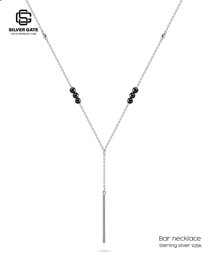Silver necklace with Onyx Black stones and Bar pendant